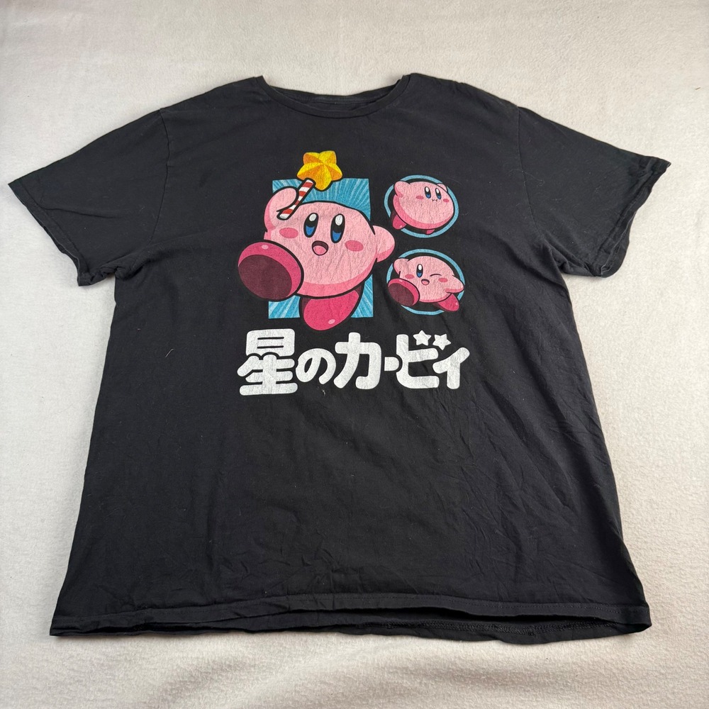 Nintendo Kirby Star Rod Japanese Graphic T-Shirt Black XL Short Sleeve Cotton